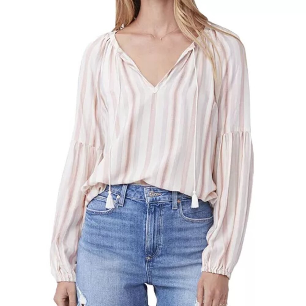 Paige XS Cream, Pink Jovannie Stripe Tassel Peasant Blouse